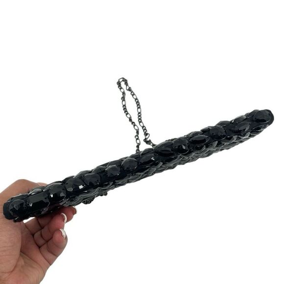 White House Black Market Black Faceted Beaded Evening Clutch Hard Case - Picture 7 of 11